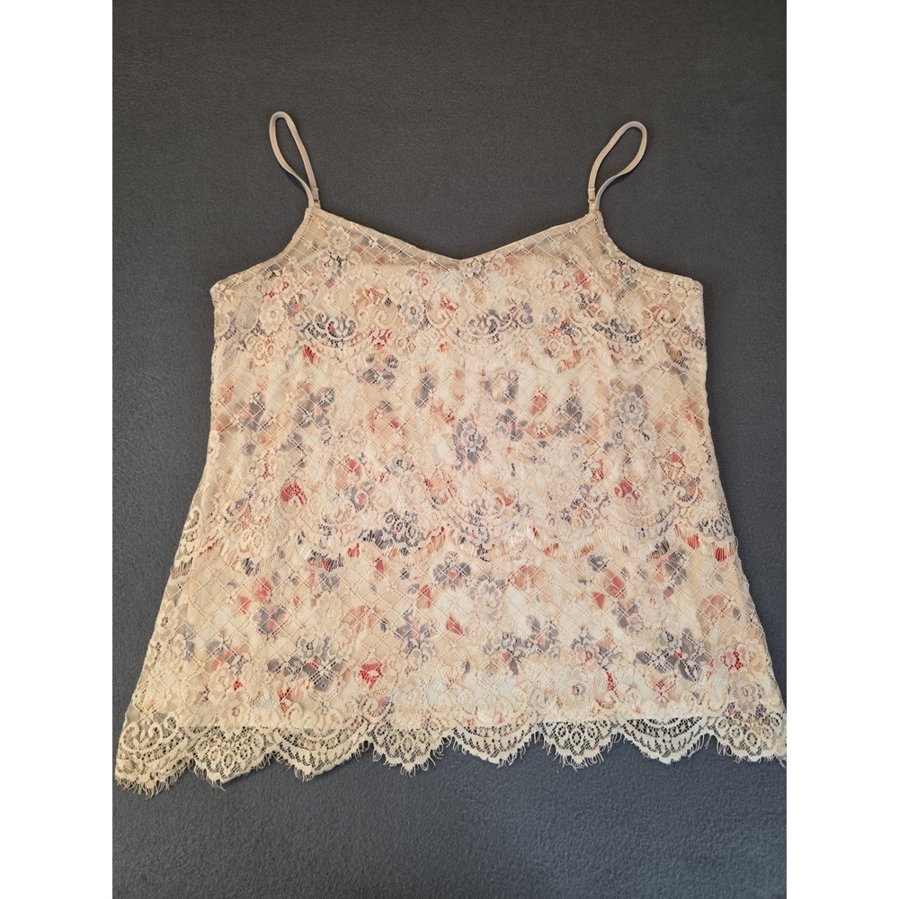 Maurices Mixed Floral Print Lace Overlay Camisole Tank Top Size 0 Scalloped‎ Hem